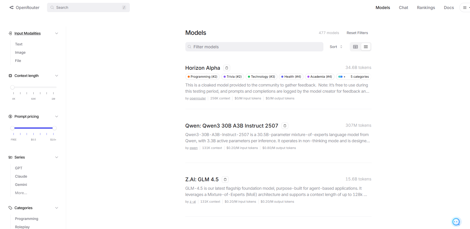 OpenRouter model marketplace